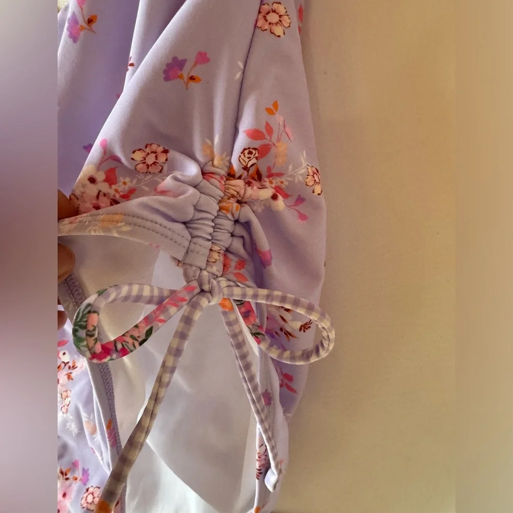NWT Decree Womens Textured Soft Purple Floral Monokini One Piece Swimsuit XL - Picture 4 of 8